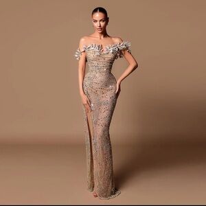 Stunning Gold and Silver Off-Shoulder Floral Dress